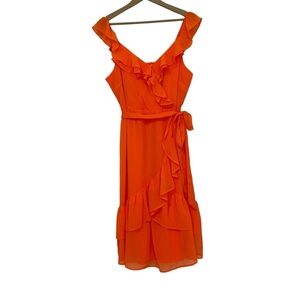 NEW Cato Orange Faux Wrap Ruffle Dress Size 14/16W Formal Party Colorful